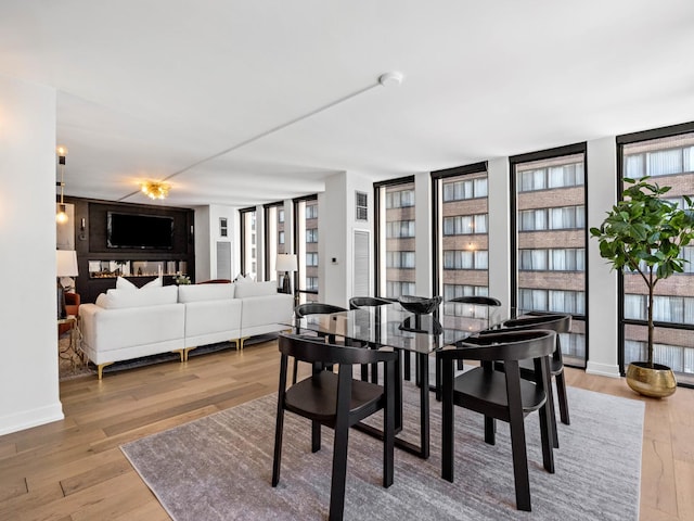 dining room featuring wood finished floors and baseboards
