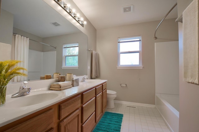 bathroom with tile patterned floors, toilet, visible vents, and a sink
