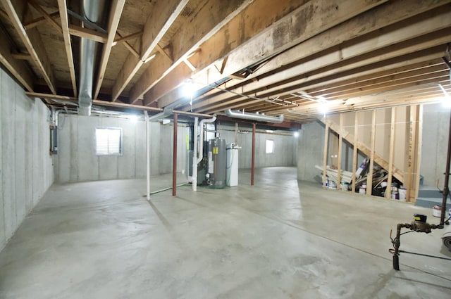 below grade area with electric panel and water heater