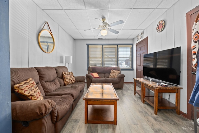 2862 S Keeley St, Chicago, IL 60608 - living area with a ceiling fan, a drop ceiling, and light wood-style floors