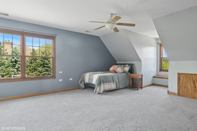 26464 N Bittersweet Trl, Mundelein, IL 60060 - carpeted bedroom with vaulted ceiling, baseboards, and ceiling fan