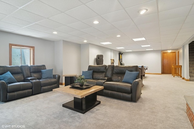 26464 N Bittersweet Trl, Mundelein, IL 60060 - living room featuring light carpet, baseboards, recessed lighting, and a drop ceiling