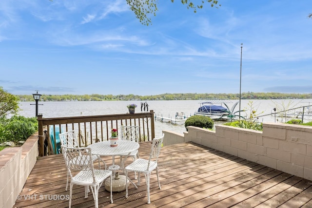3714 W Lake Shore Dr, Wonder Lake, IL 60097 - wooden deck featuring a water view and a dock