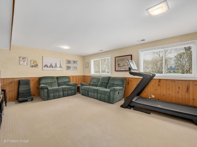 504 S Pierce Ave, Wheaton, IL 60187 - carpeted living area featuring wood walls and a wainscoted wall