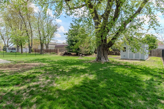 view of yard featuring an outdoor structure and a storage unit