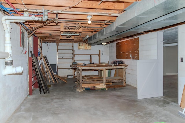 view of unfinished basement