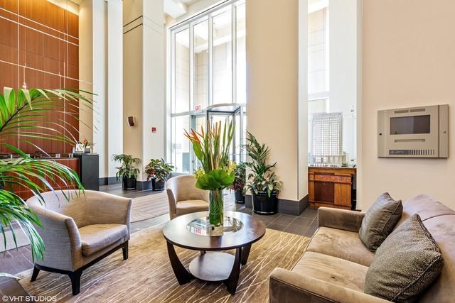community lobby with a high ceiling