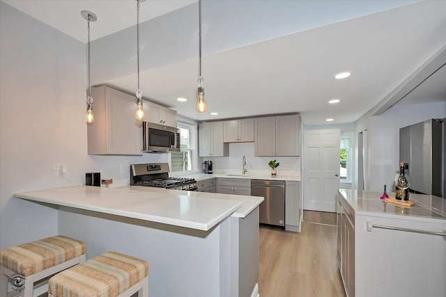 3530 S Union Ave, Chicago, IL 60609 - kitchen featuring a sink, light countertops, gray cabinets, and appliances with stainless steel finishes