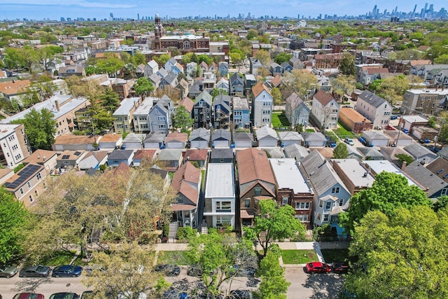 aerial overview of property's location with a view of skyline