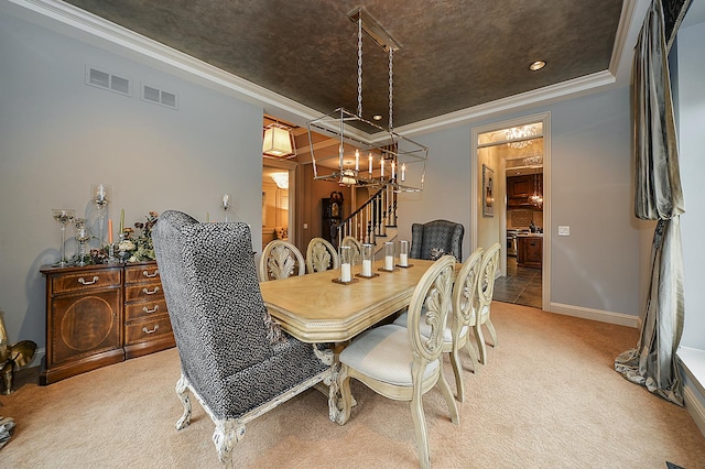305 S Wright St, Naperville, IL 60540 - dining area featuring light colored carpet, crown molding, visible vents, and baseboards