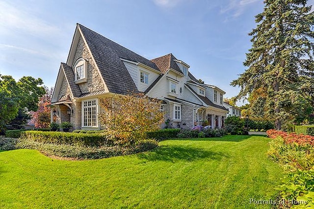 305 S Wright St, Naperville, IL 60540 - view of side of property with stone siding and a yard