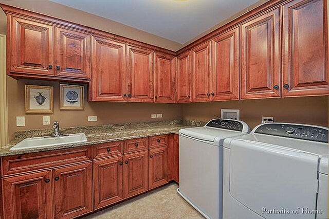 305 S Wright St, Naperville, IL 60540 - laundry room featuring cabinet space, washing machine and dryer, and a sink