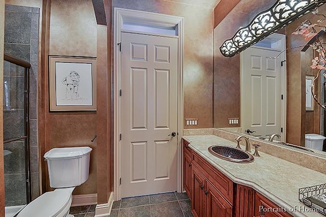 305 S Wright St, Naperville, IL 60540 - full bath with toilet, a shower with shower door, baseboards, tile patterned flooring, and vanity
