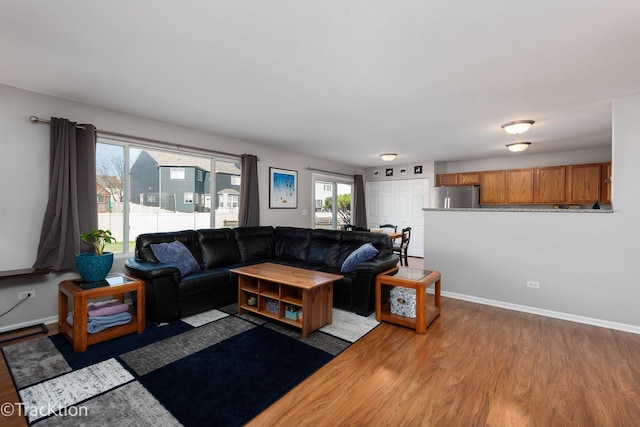 living room with wood finished floors and baseboards
