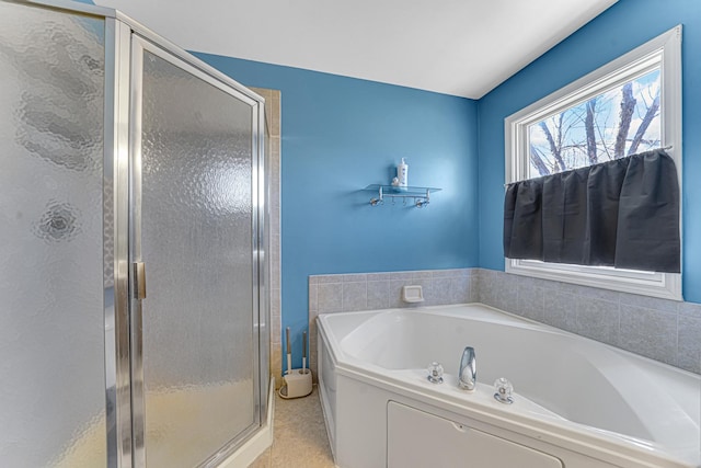 9163 Falcon Greens Dr, Lakewood, IL 60014 - full bathroom featuring a stall shower, a bath, and tile patterned flooring
