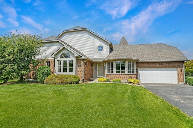 13860 Steeples Rd, Lemont, IL 60439 - view of front of property with brick siding, a garage, driveway, and a front lawn