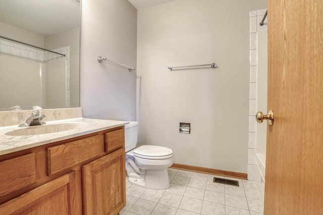 13860 Steeples Rd, Lemont, IL 60439 - full bathroom featuring tile patterned flooring, toilet, vanity, tub / shower combination, and baseboards