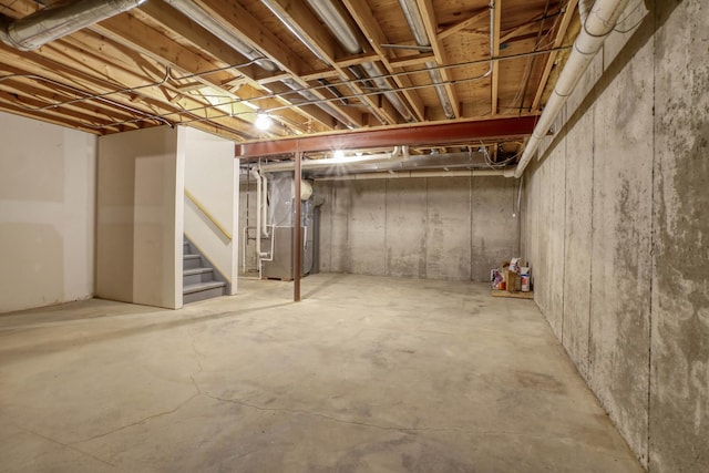 13860 Steeples Rd, Lemont, IL 60439 - unfinished below grade area with heating unit and stairs