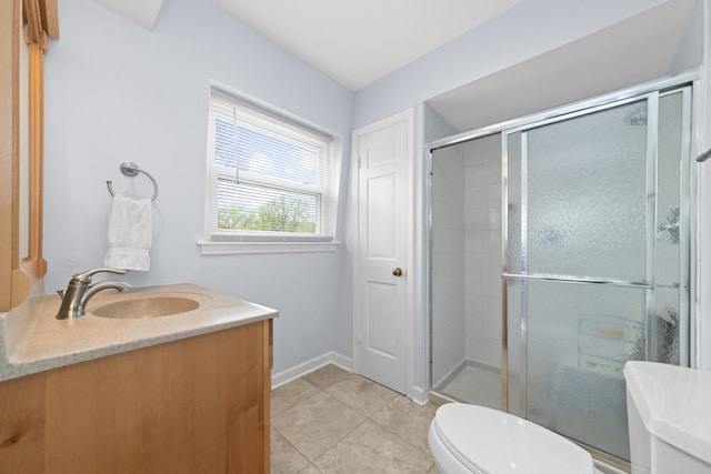 1557 Swallow St, Naperville, IL 60565 - full bath featuring toilet, a shower stall, tile patterned flooring, baseboards, and vanity