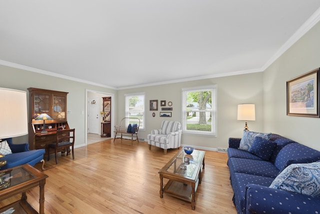 1557 Swallow St, Naperville, IL 60565 - living room with crown molding, light wood-style floors, and baseboards