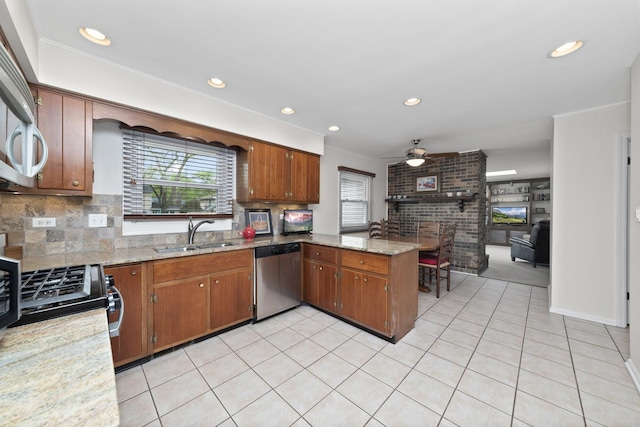 1557 Swallow St, Naperville, IL 60565 - kitchen featuring appliances with stainless steel finishes, a sink, plenty of natural light, a peninsula, and recessed lighting