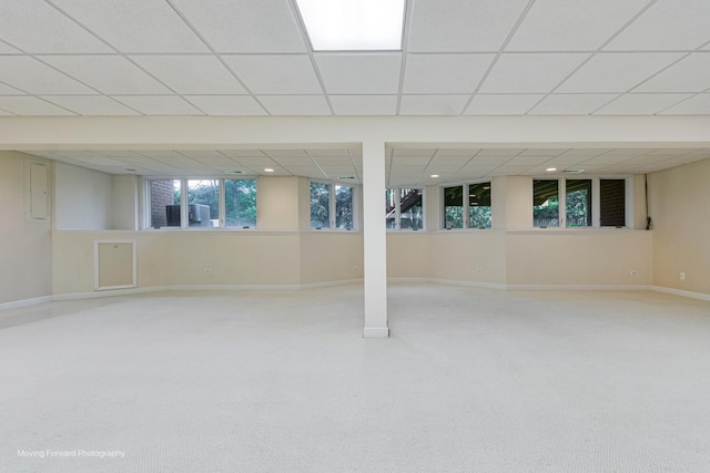 below grade area with baseboards, carpet floors, and recessed lighting