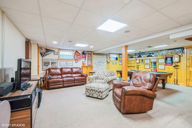 18038 Whitman Ln, Lansing, IL 60438 - living room with carpet, a drop ceiling, and billiards