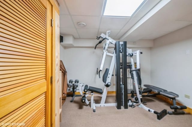 18038 Whitman Ln, Lansing, IL 60438 - exercise area with carpet flooring and a drop ceiling