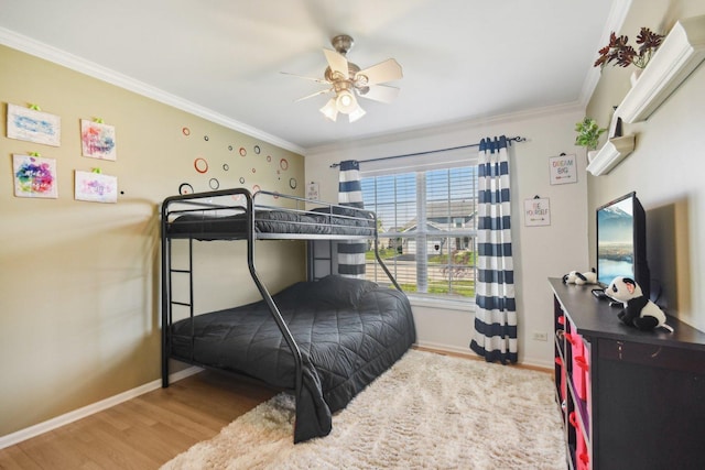 10409 Evendale Dr, Huntley, IL 60142 - bedroom with baseboards, wood finished floors, crown molding, and a ceiling fan