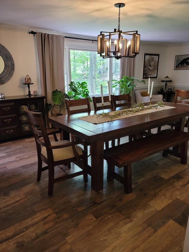 6N241 Roselle Rd, Roselle, IL 60172 - dining area featuring ornamental molding, a chandelier, and dark wood-style floors