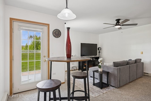 1443 Spring Brook Ct Unit 1B, Round Lake Beach, IL 60073 - living area with a ceiling fan and light carpet