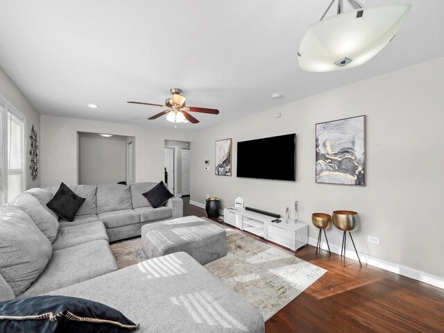 417 Oglesby Ave, Calumet City, IL 60409 - living area featuring baseboards, recessed lighting, ceiling fan, and wood finished floors