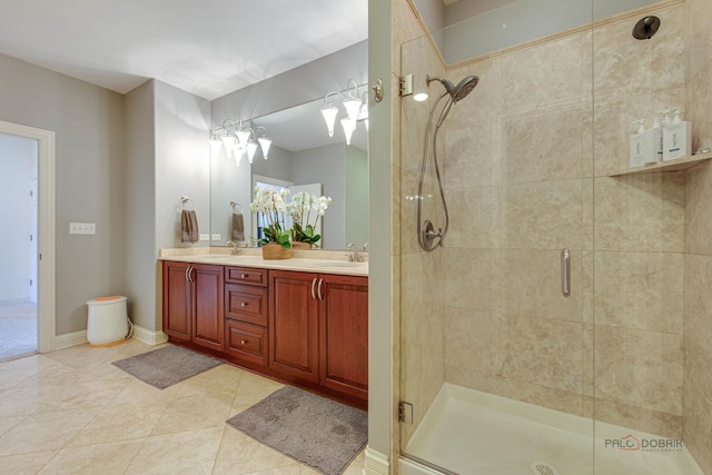 893 S Plum Grove Rd, Palatine, IL 60067 - bathroom with a stall shower, double vanity, tile patterned floors, and baseboards