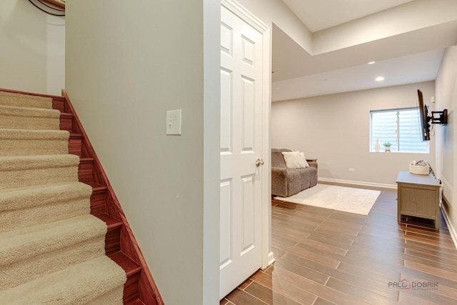 893 S Plum Grove Rd, Palatine, IL 60067 - stairway with wood finished floors, recessed lighting, and baseboards