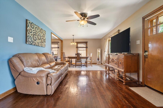 304 W Elm St, Fairbury, IL 61739 - living room with a ceiling fan, hardwood / wood-style flooring, and baseboards