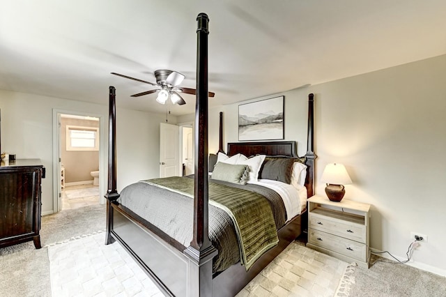 13319 S Mackinaw Ave, Chicago, IL 60633 - bedroom featuring ensuite bath, light carpet, baseboards, and a ceiling fan
