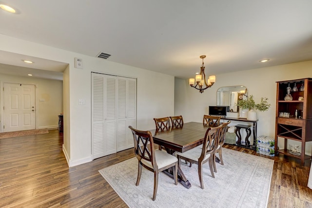 13319 S Mackinaw Ave, Chicago, IL 60633 - dining space with an inviting chandelier, recessed lighting, visible vents, and wood finished floors