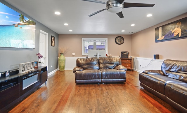 4690 W 130th Ct, Alsip, IL 60803 - living room with wood finished floors, recessed lighting, and ceiling fan