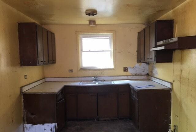 kitchen with under cabinet range hood and a sink