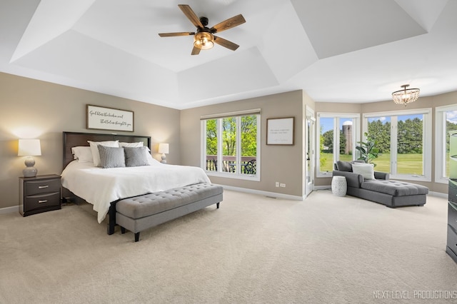 2401 Legacy Dr, Aurora, IL 60502 - carpeted bedroom featuring baseboards, multiple windows, and a tray ceiling