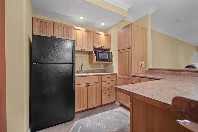1721 Partridge Pt, Normal, IL 61761 - kitchen featuring black appliances, ornamental molding, a sink, light brown cabinetry, and light countertops