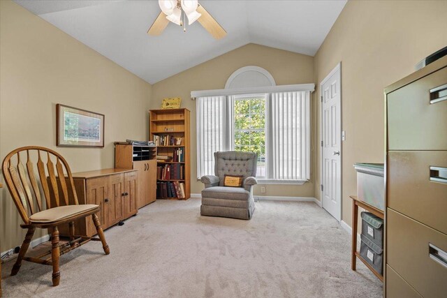 1721 Partridge Pt, Normal, IL 61761 - sitting room featuring lofted ceiling, a ceiling fan, light colored carpet, and baseboards