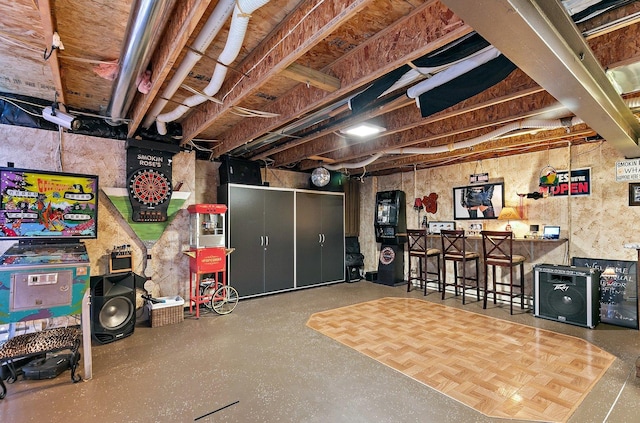 view of unfinished basement