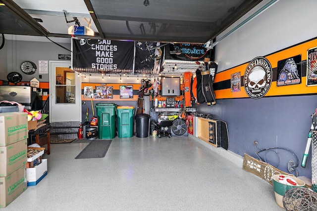 garage featuring a workshop area