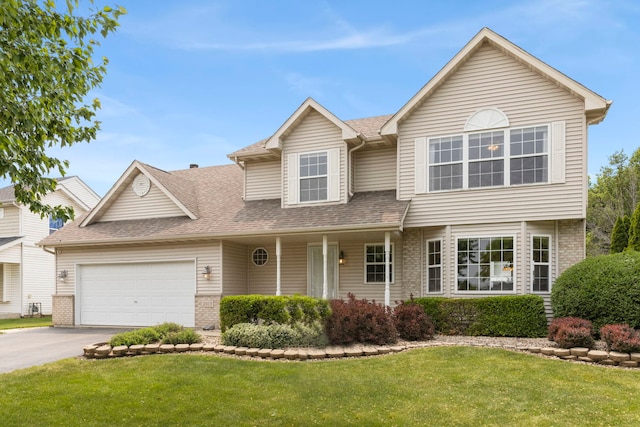 2013 Graystone Dr, Joliet, IL 60431 - view of front of home featuring an attached garage, asphalt driveway, a front yard, and a shingled roof