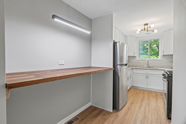 764 Terrace Ct Unit A, Elgin, IL 60120 - kitchen featuring a sink, visible vents, light wood-style flooring, white cabinetry, and appliances with stainless steel finishes