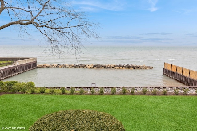 water view featuring fence