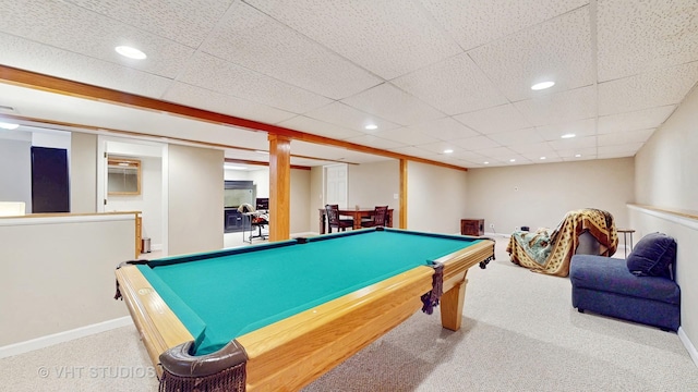376 Willow Rd, Lakemoor, IL 60051 - playroom with carpet floors, billiards, recessed lighting, and a paneled ceiling