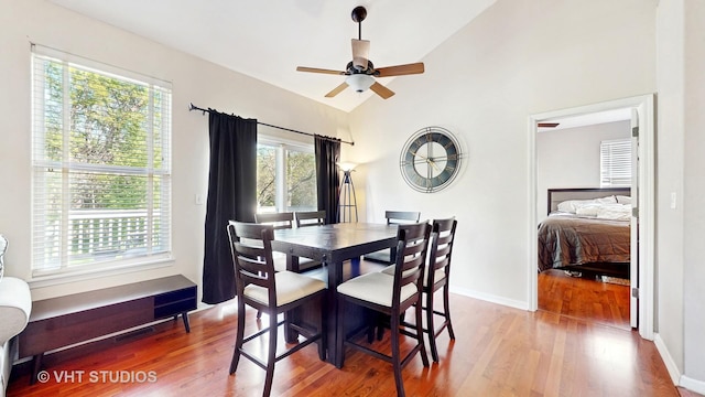 376 Willow Rd, Lakemoor, IL 60051 - dining space featuring wood finished floors, ceiling fan, and lofted ceiling