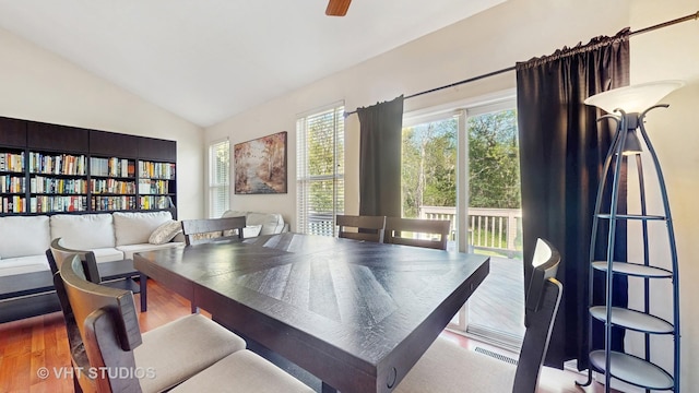376 Willow Rd, Lakemoor, IL 60051 - dining space with lofted ceiling, wood finished floors, and ceiling fan